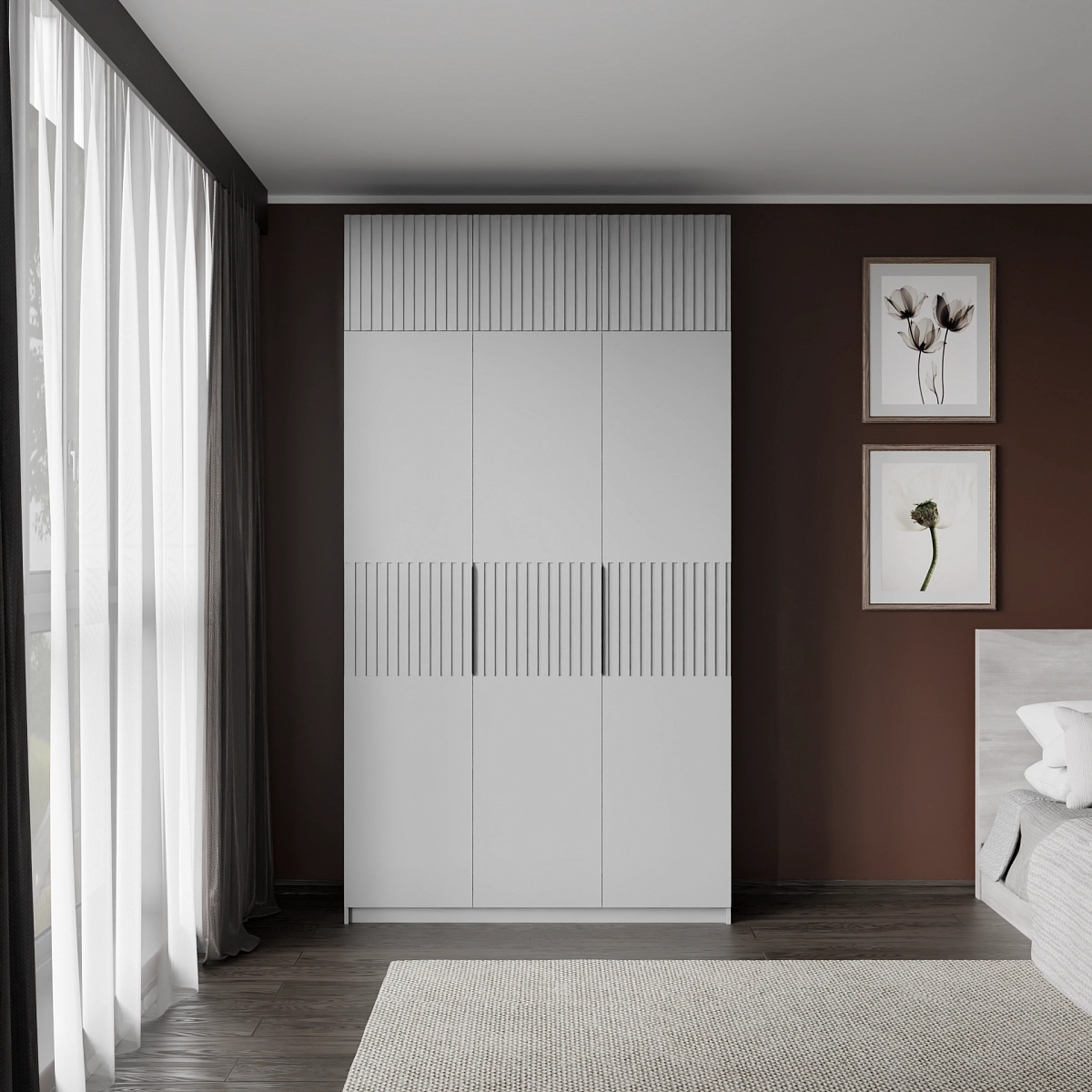 Шкаф с антресолью и рифлеными фасадами Марс Серый